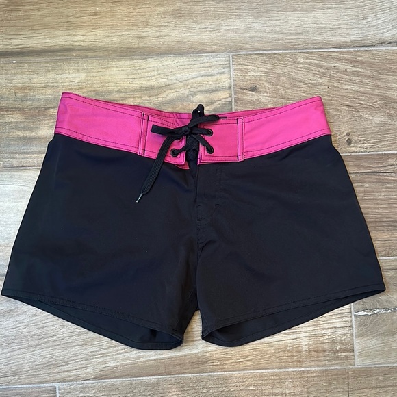 Hurley Black and Pink Athletic Shorts with Lace-Up Front - Picture 1 of 3